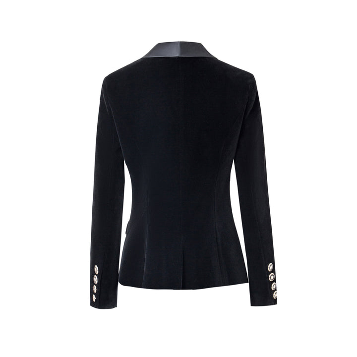 Navy Velvet Satin-Lapel Fitted Blazer-Vyana Collective