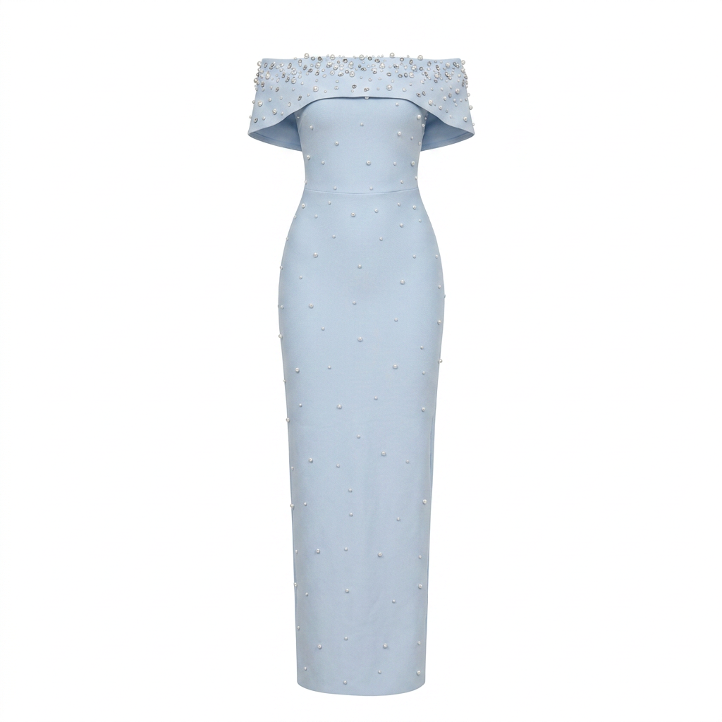 Off-Shoulder Crystal Embellished Bodycon Maxi Dress-Vyana Collective