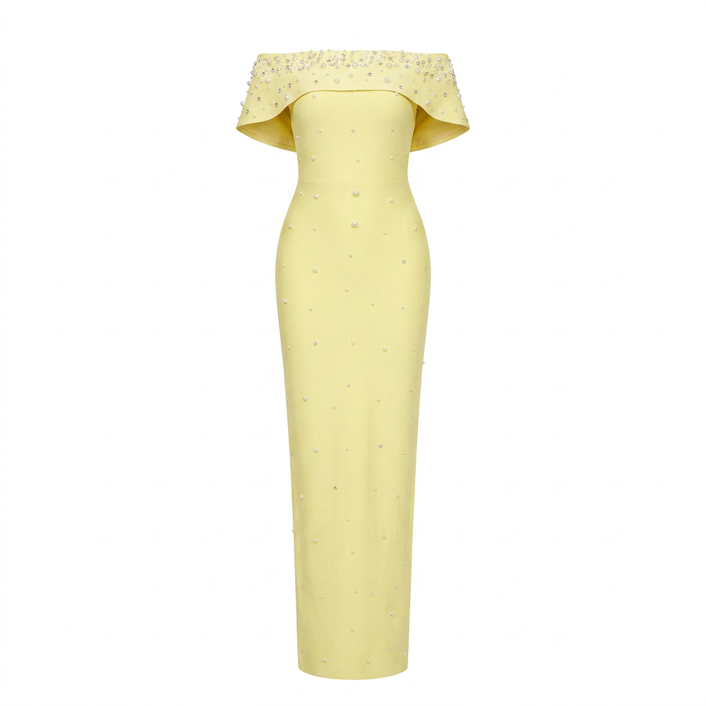 Off-Shoulder Crystal Embellished Bodycon Maxi Dress-Vyana Collective