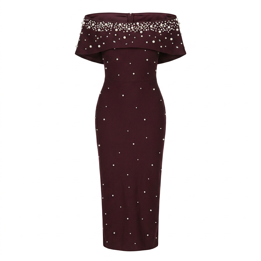Off-Shoulder Crystal Embellished Bodycon Maxi Dress-Vyana Collective