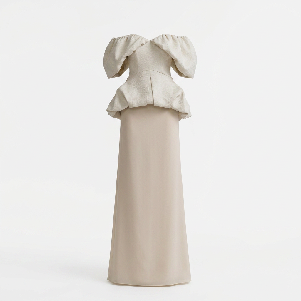 Off-Shoulder Puff Sleeve Peplum Top &amp; Maxi Skirt Set-Vyana Collective