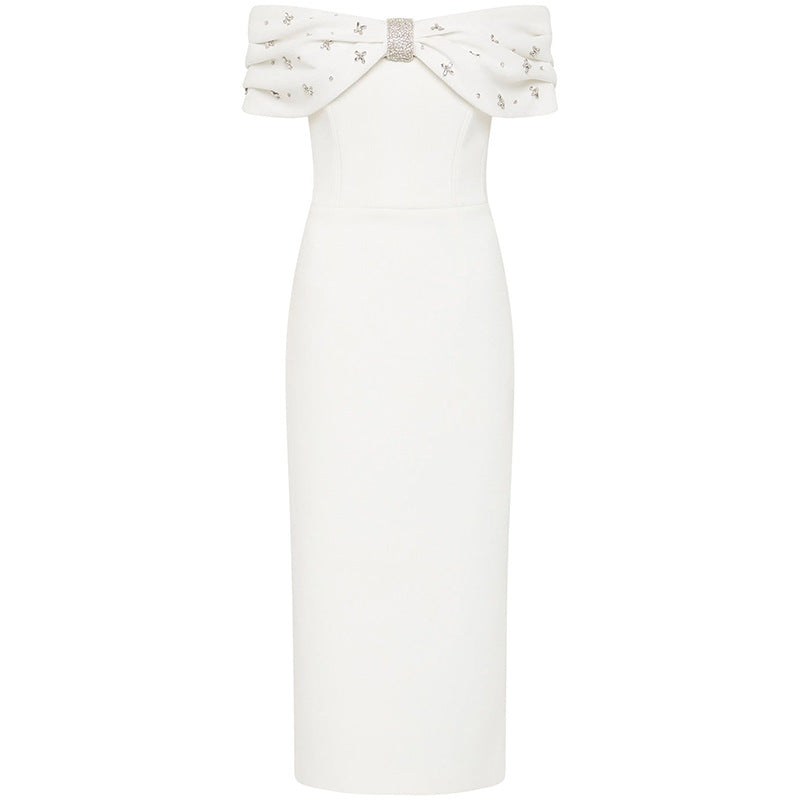 Off-the-Shoulder Beaded Midi Dress for Friday Night Vibes Women-Vyana Collective