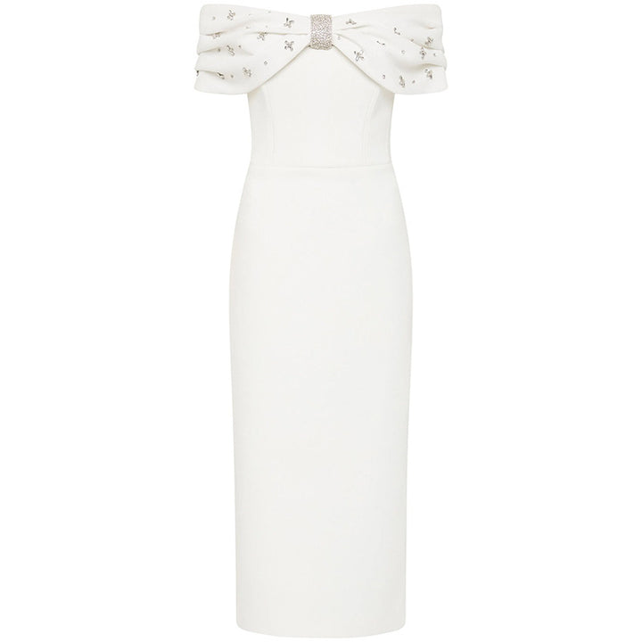Off-the-Shoulder Beaded Midi Dress for Friday Night Vibes Women-Vyana Collective