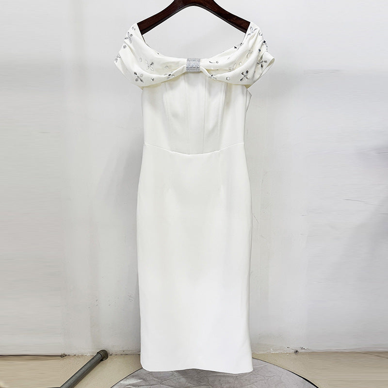 Off-the-Shoulder Beaded Midi Dress for Friday Night Vibes Women-Vyana Collective