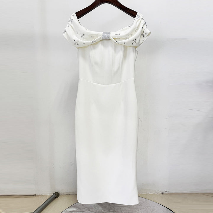 Off-the-Shoulder Beaded Midi Dress for Friday Night Vibes Women-Vyana Collective