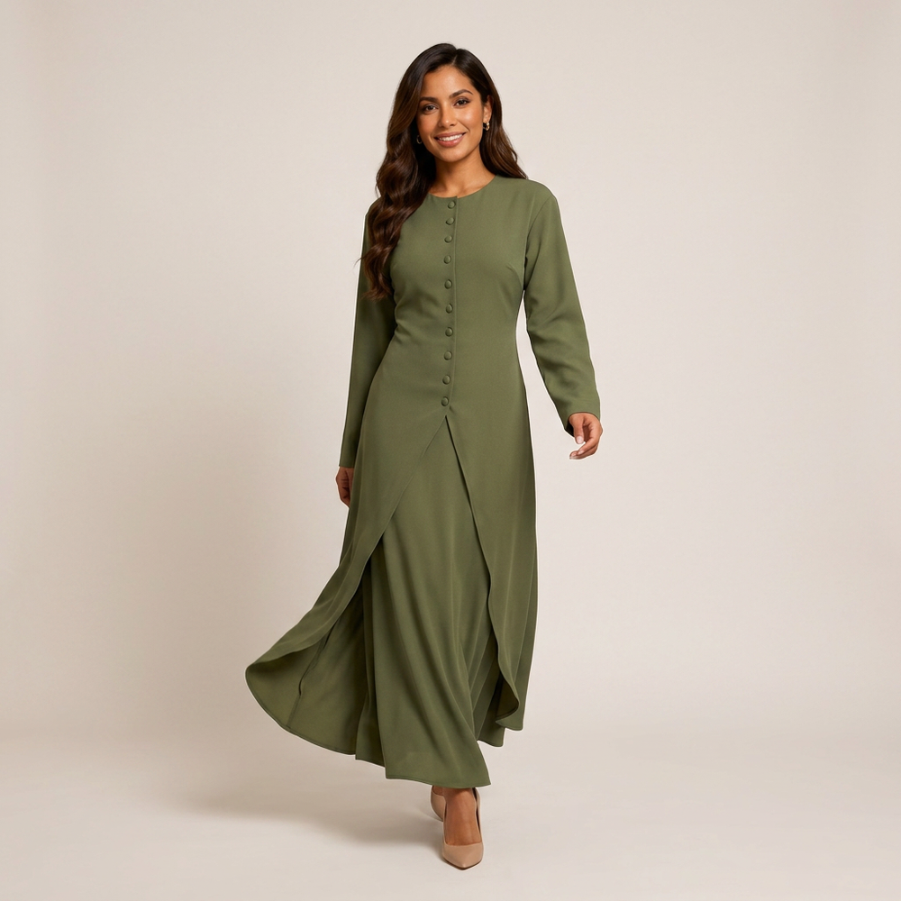 Olive Long Sleeve Top and Maxi Skirt Set-Vyana Collective