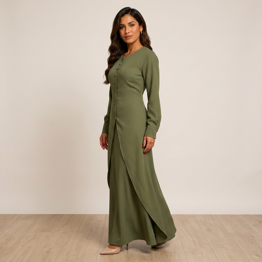 Olive Long Sleeve Top and Maxi Skirt Set-Vyana Collective