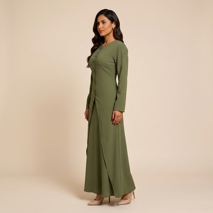 Olive Long Sleeve Top and Maxi Skirt Set-Vyana Collective
