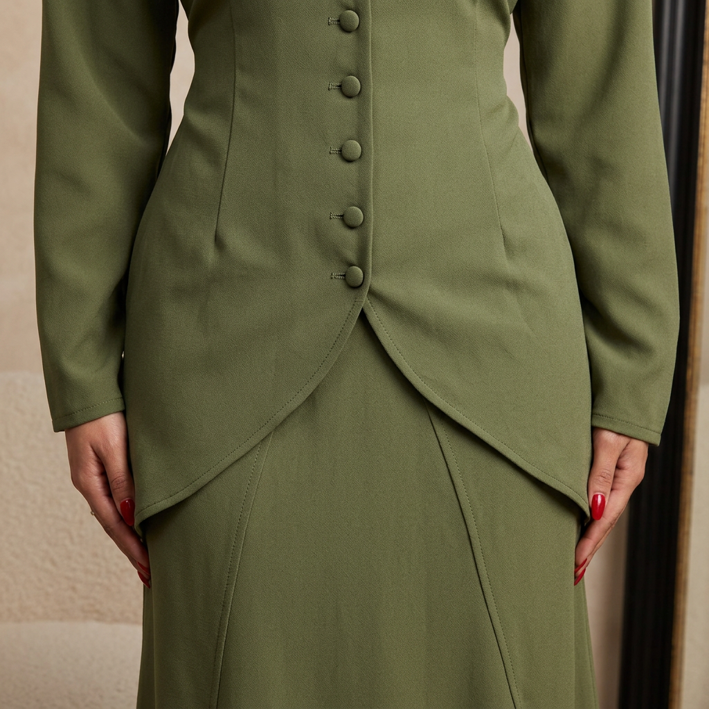 Olive Long Sleeve Top and Maxi Skirt Set-Vyana Collective