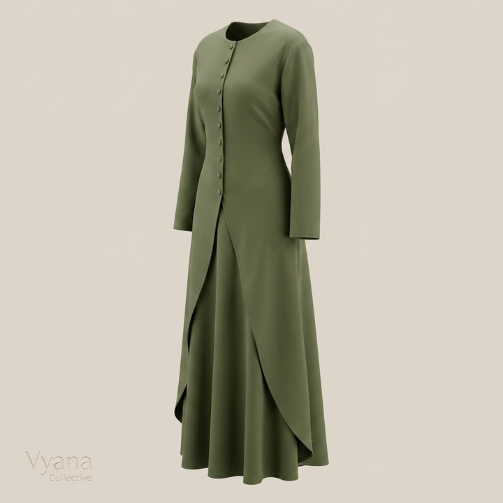 Olive Long Sleeve Top and Maxi Skirt Set-Vyana Collective
