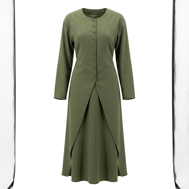 Olive Long Sleeve Top and Maxi Skirt Set-Vyana Collective