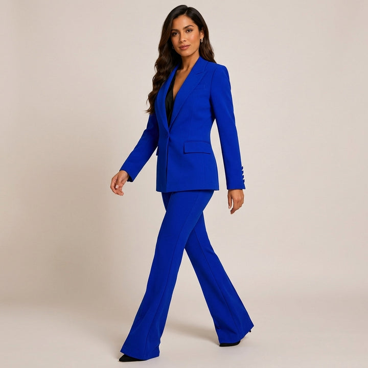 One Button Tailored Blazer and Flared Pants Suit Set for Meetings Ready and Executive Elegance Women-Vyana Collective