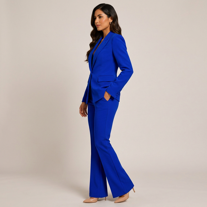 One Button Tailored Blazer and Flared Pants Suit Set for Meetings Ready and Executive Elegance Women-Vyana Collective