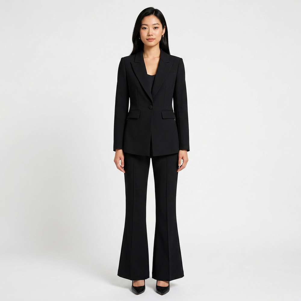 One Button Tailored Blazer and Flared Pants Suit Set for Meetings Ready and Executive Elegance Women-Vyana Collective