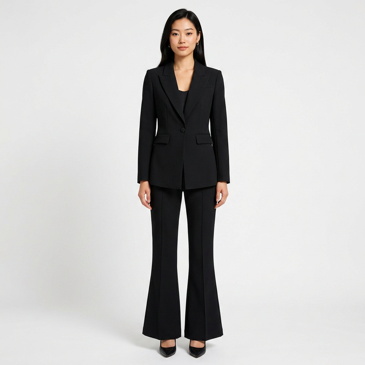 One Button Tailored Blazer and Flared Pants Suit Set for Meetings Ready and Executive Elegance Women-Vyana Collective