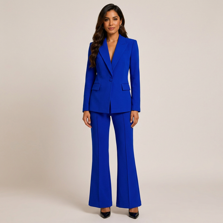 One Button Tailored Blazer and Flared Pants Suit Set for Meetings Ready and Executive Elegance Women-Vyana Collective