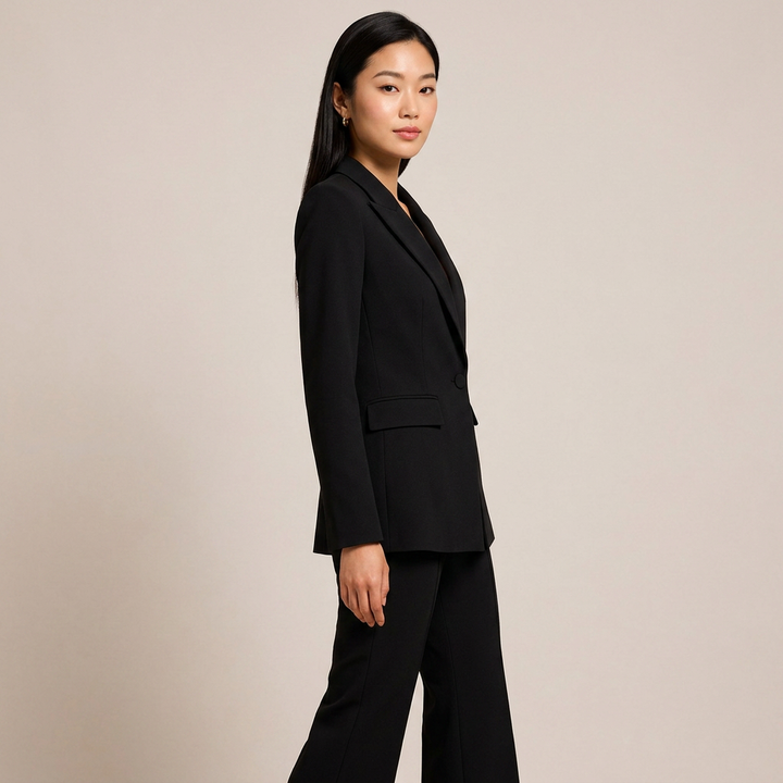 One Button Tailored Blazer and Flared Pants Suit Set for Meetings Ready and Executive Elegance Women-Vyana Collective