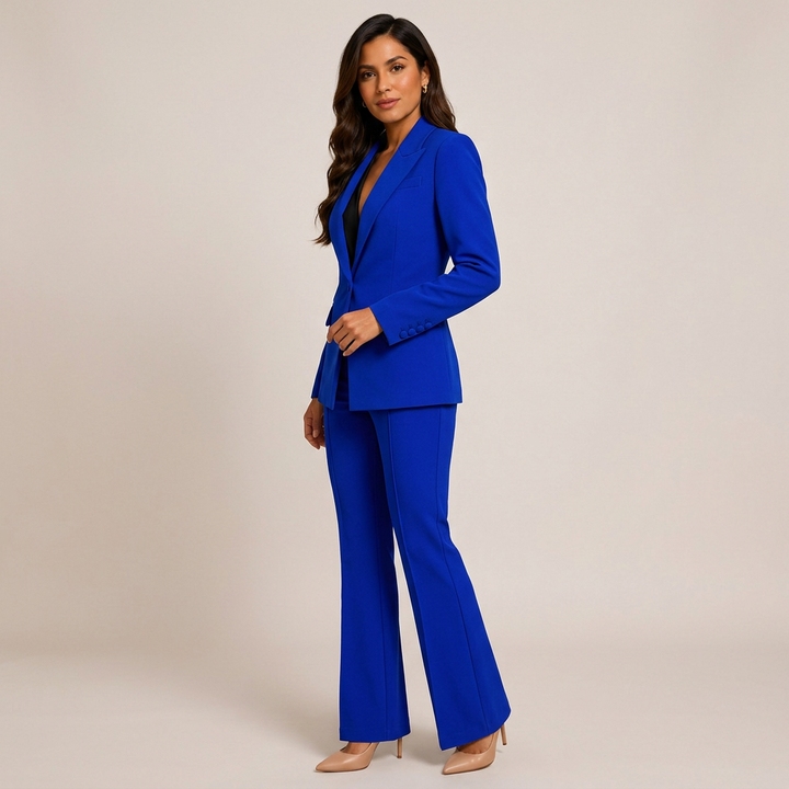 One Button Tailored Blazer and Flared Pants Suit Set for Meetings Ready and Executive Elegance Women-Vyana Collective