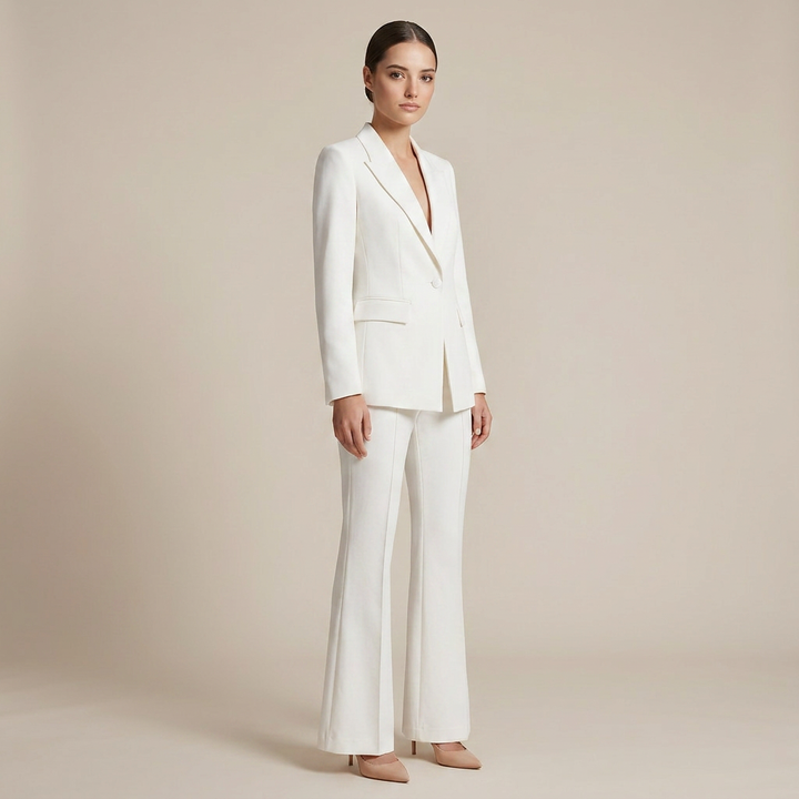 One Button Tailored Blazer and Flared Pants Suit Set for Meetings Ready and Executive Elegance Women-Vyana Collective