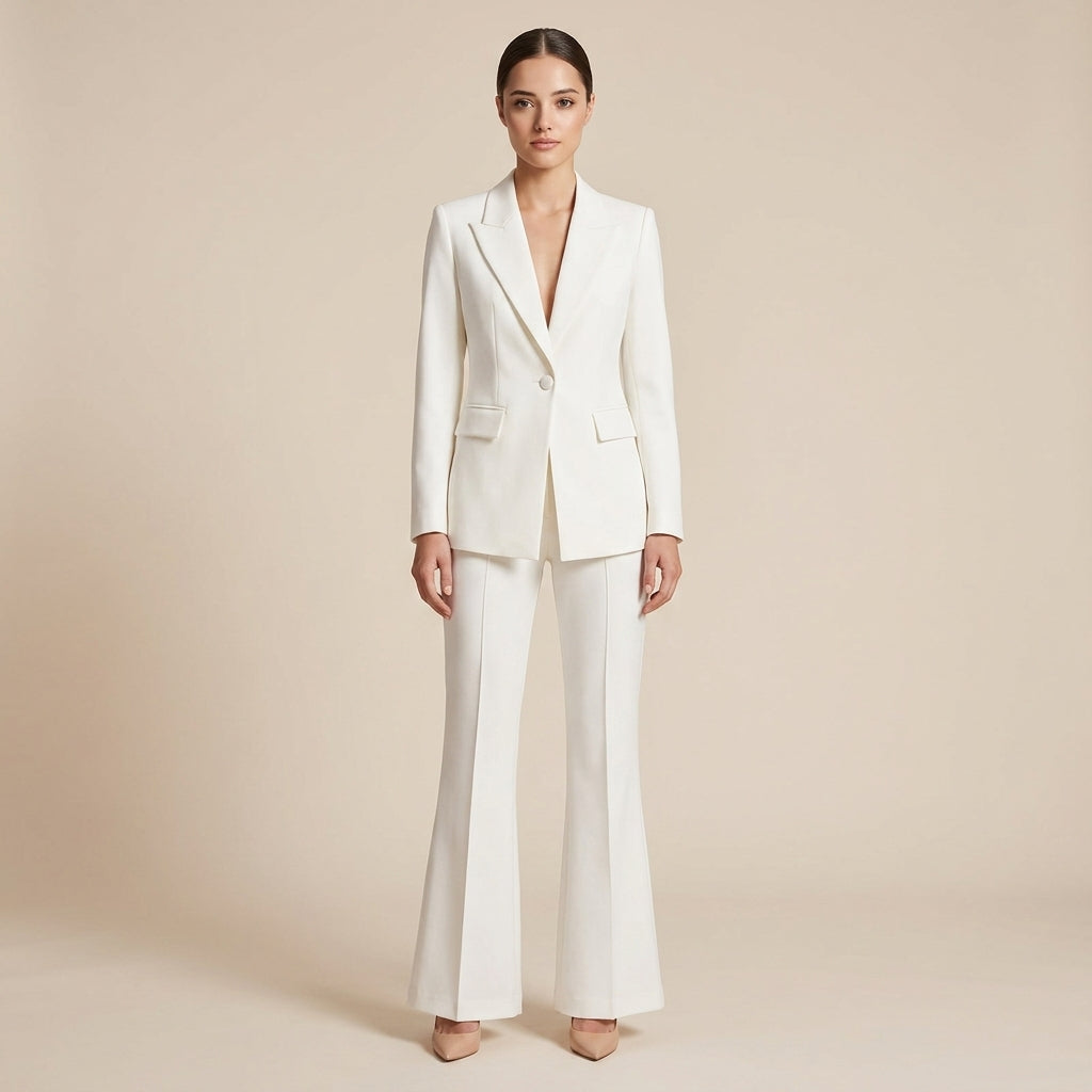 One Button Tailored Blazer and Flared Pants Suit Set for Meetings Ready and Executive Elegance Women-Vyana Collective
