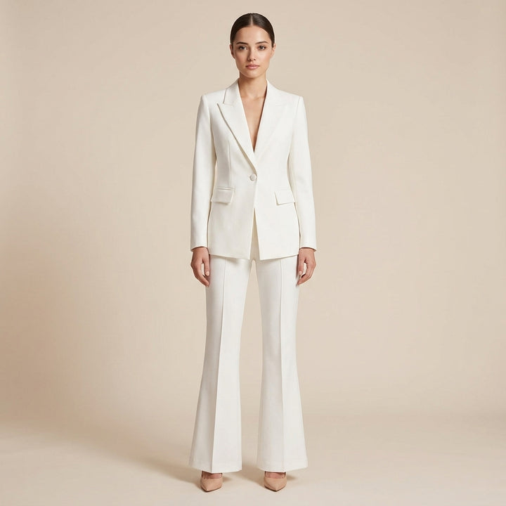 One Button Tailored Blazer and Flared Pants Suit Set for Meetings Ready and Executive Elegance Women-Vyana Collective