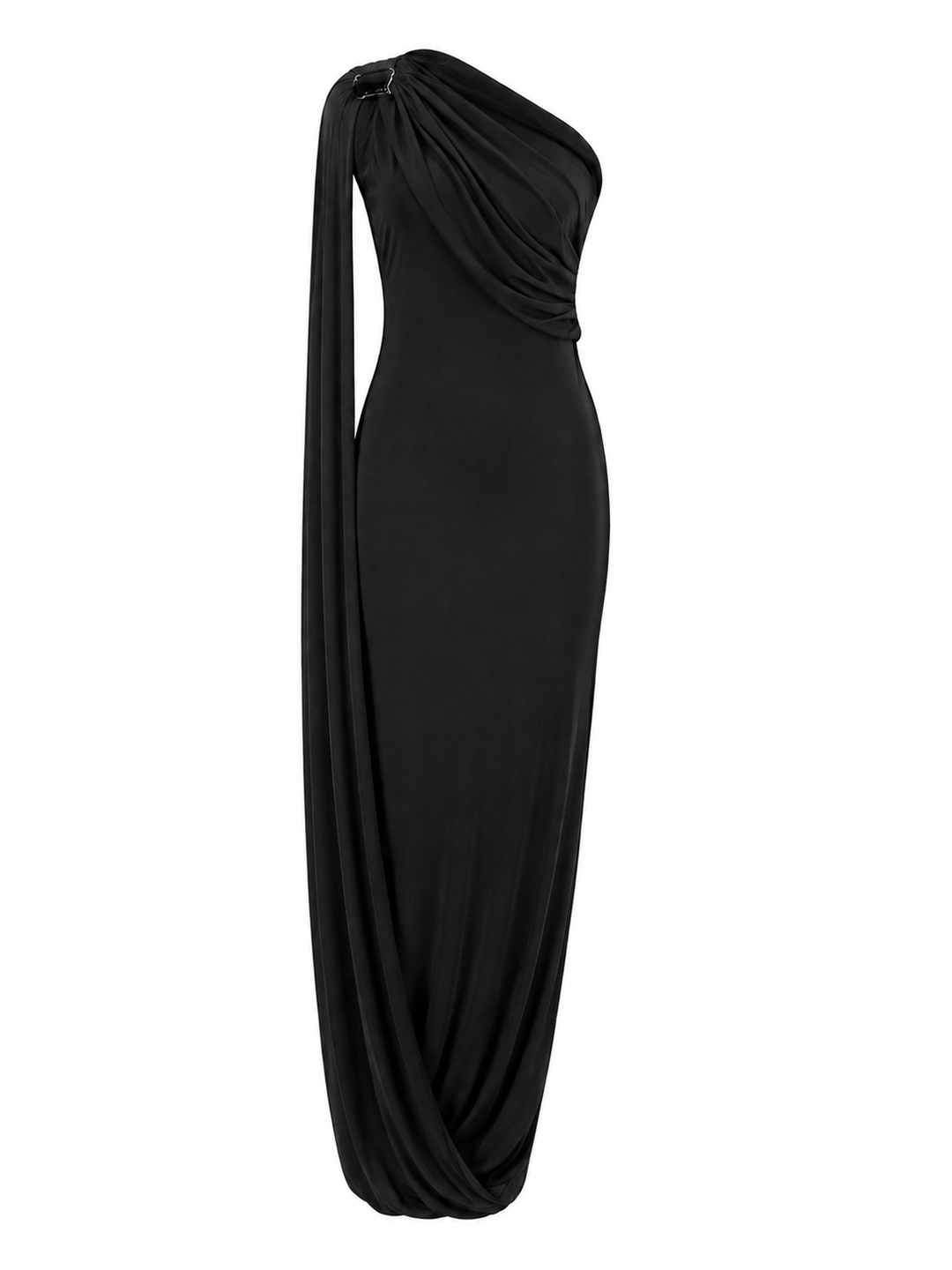 One-Shoulder Draped Maxi Gown With Matching Gloves-Vyana Collective