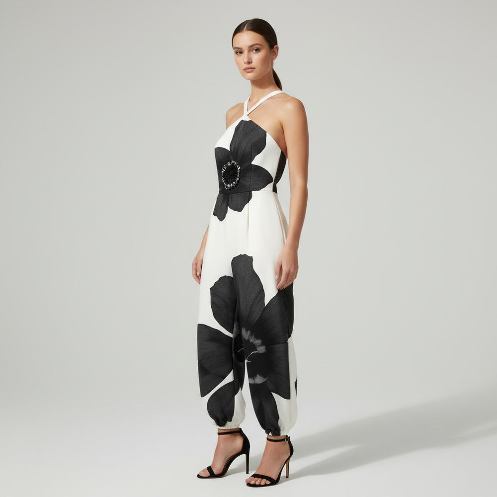 One Shoulder Floral Wide Leg Jumpsuit-Vyana Collective
