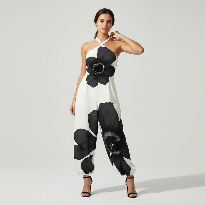 One Shoulder Floral Wide Leg Jumpsuit-Vyana Collective