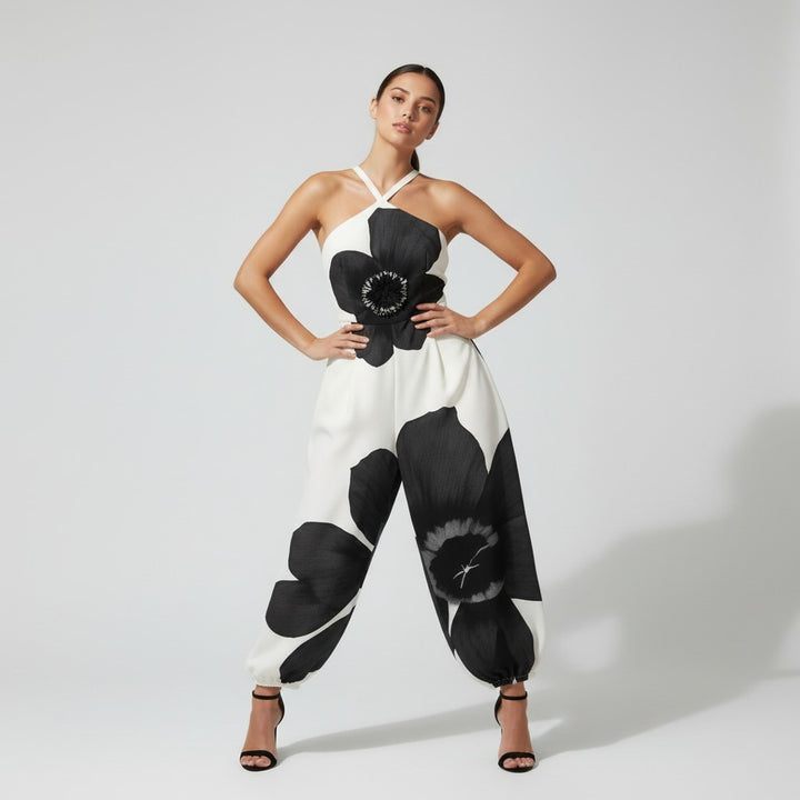 One Shoulder Floral Wide Leg Jumpsuit-Vyana Collective