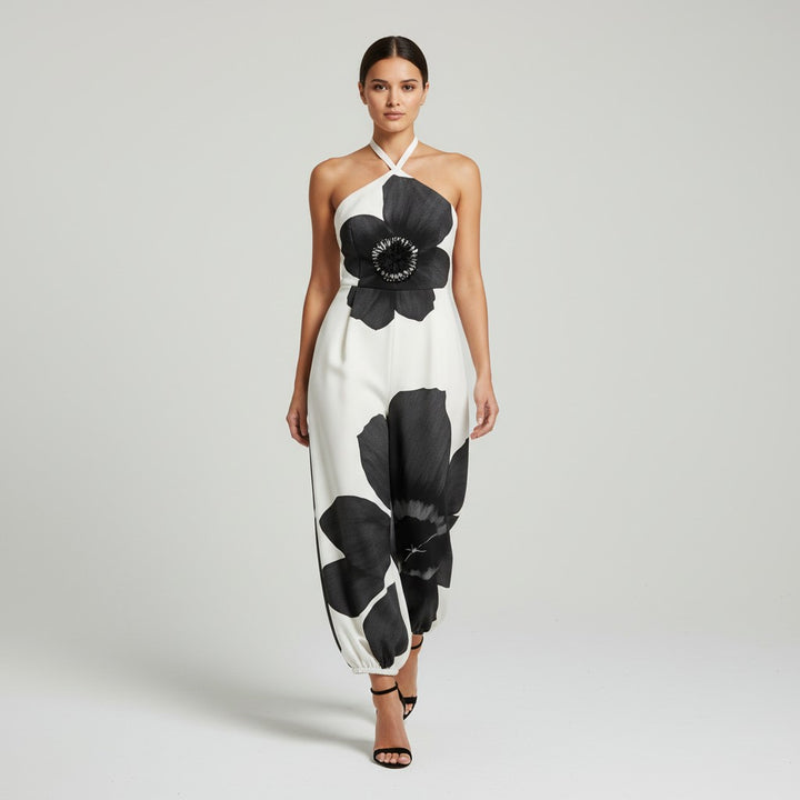 One Shoulder Floral Wide Leg Jumpsuit-Vyana Collective