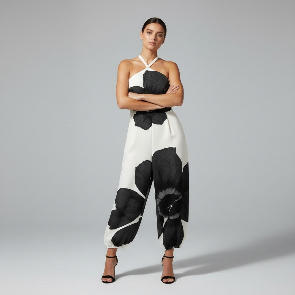 One Shoulder Floral Wide Leg Jumpsuit-Vyana Collective
