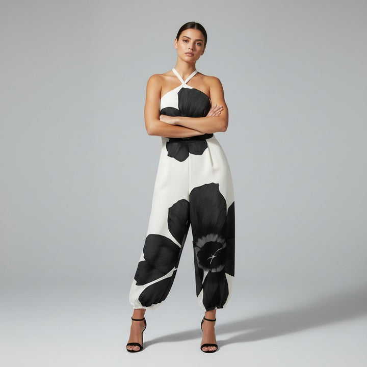 One Shoulder Floral Wide Leg Jumpsuit-Vyana Collective