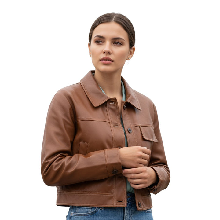 PU Leather Lapel Short Jacket-Vyana Collective