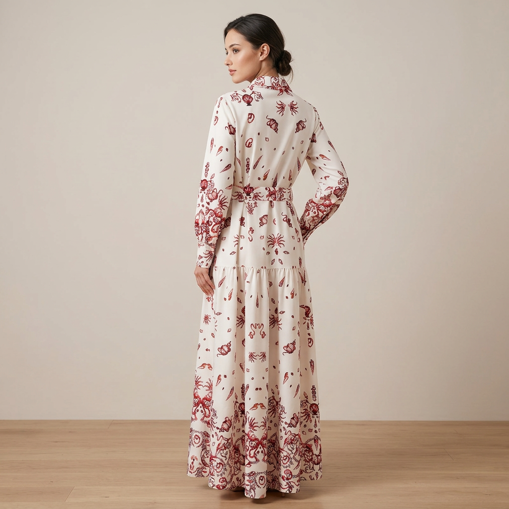 Paisley Print Shirt Collar Maxi Dress for Friday Night Vibes Women-Vyana Collective
