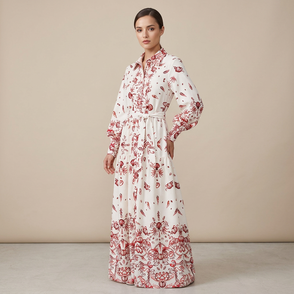 Paisley Print Shirt Collar Maxi Dress for Friday Night Vibes Women-Vyana Collective