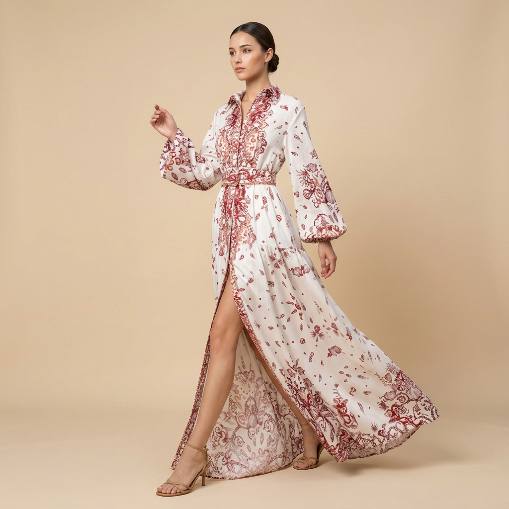 Paisley Print Shirt Collar Maxi Dress for Friday Night Vibes Women-Vyana Collective