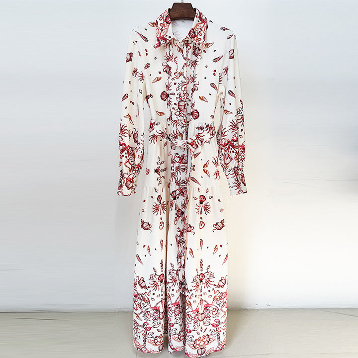 Paisley Print Shirt Collar Maxi Dress for Friday Night Vibes Women-Vyana Collective