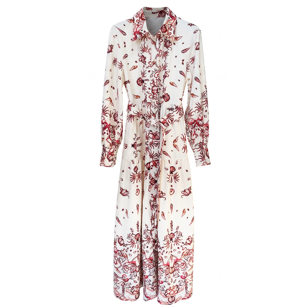 Paisley Print Shirt Collar Maxi Dress for Friday Night Vibes Women-Vyana Collective