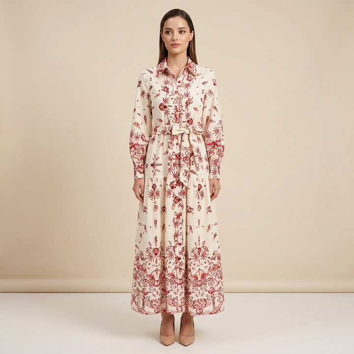 Paisley Print Shirt Collar Maxi Dress for Friday Night Vibes Women-Vyana Collective