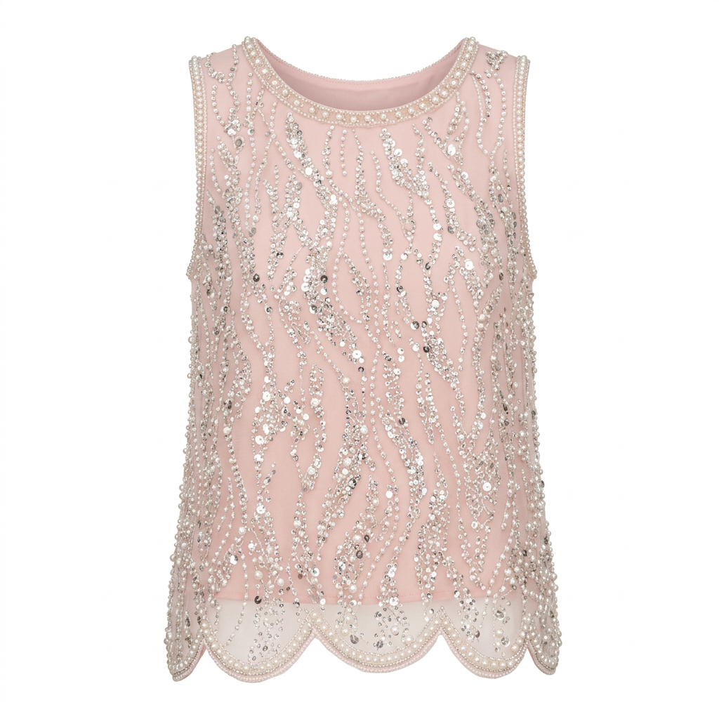 Pearl &amp; Sequin Embellished Sleeveless Shell Top-Vyana Collective