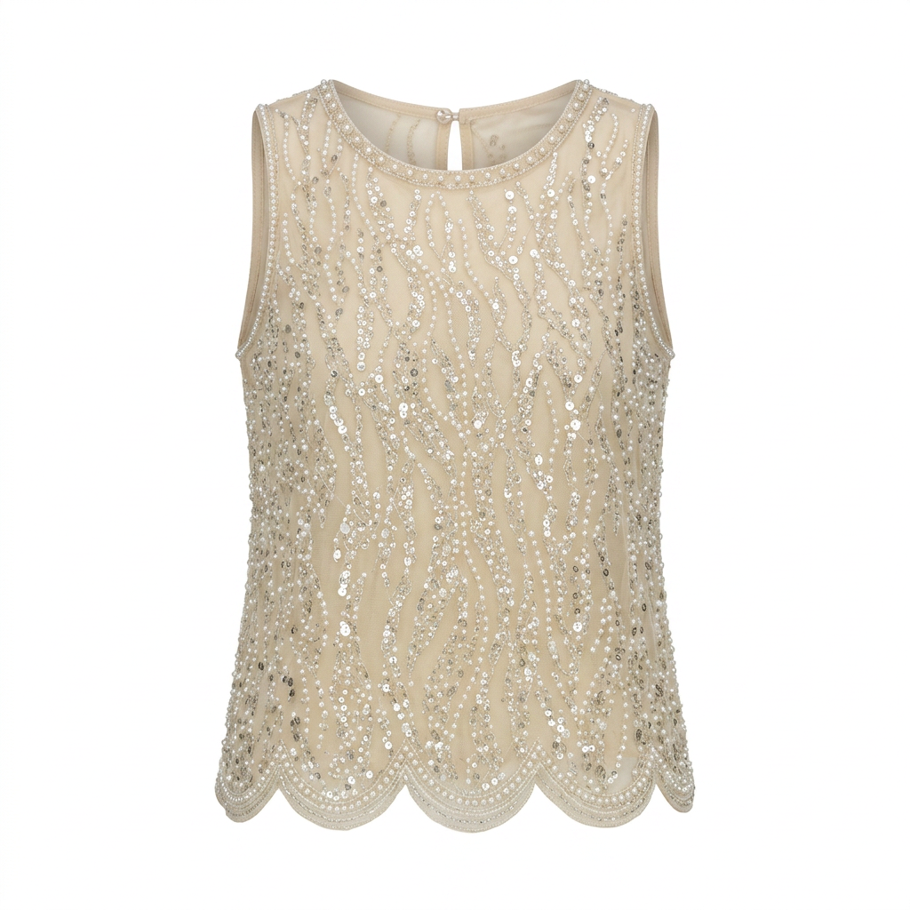 Pearl &amp; Sequin Embellished Sleeveless Shell Top-Vyana Collective