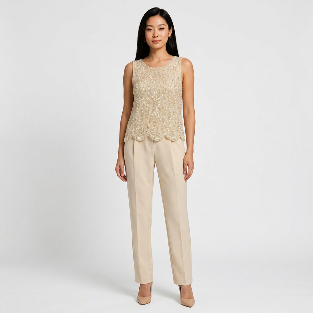 Pearl & Sequin Embellished Sleeveless Shell Top-Vyana Collective
