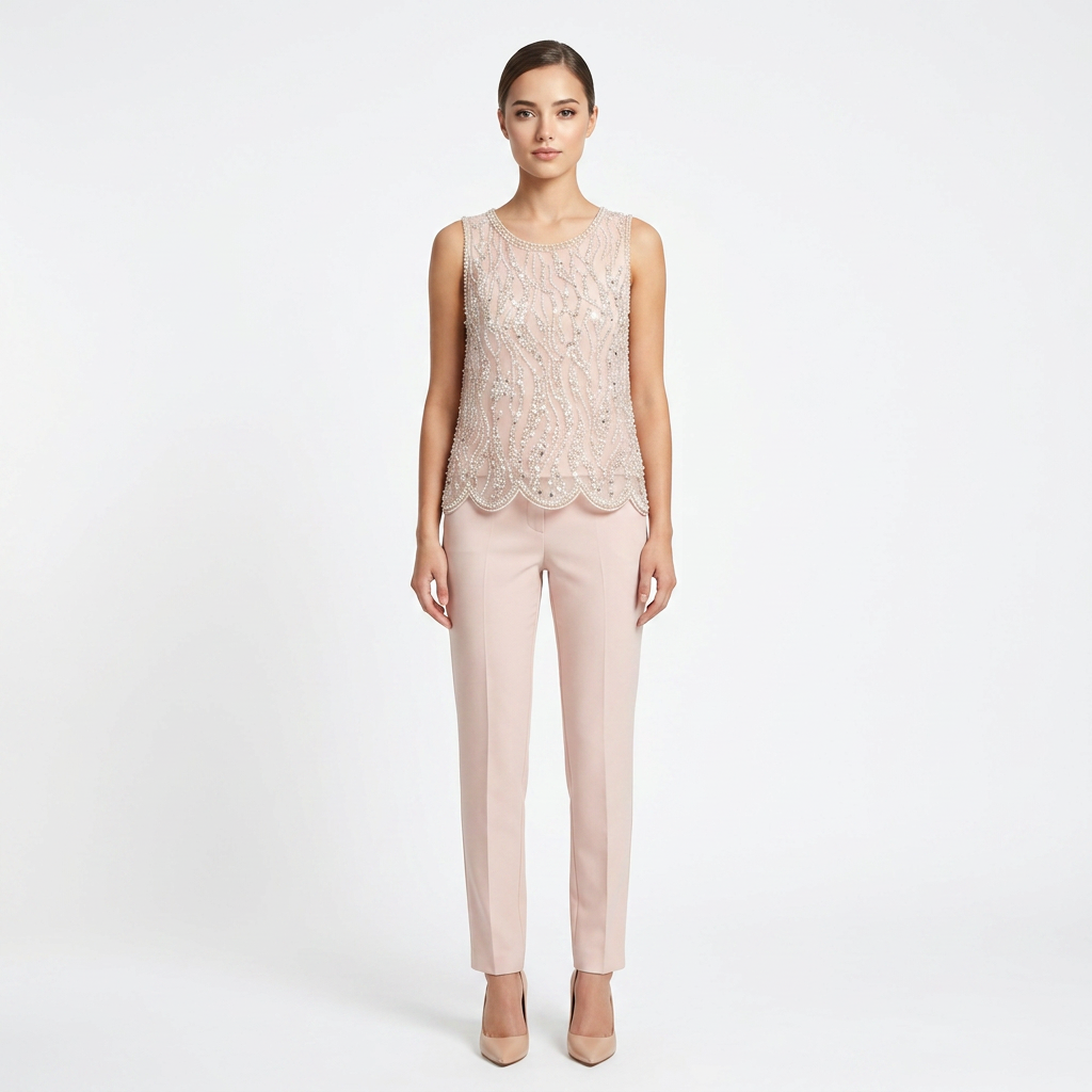 Pearl &amp; Sequin Embellished Sleeveless Shell Top-Vyana Collective