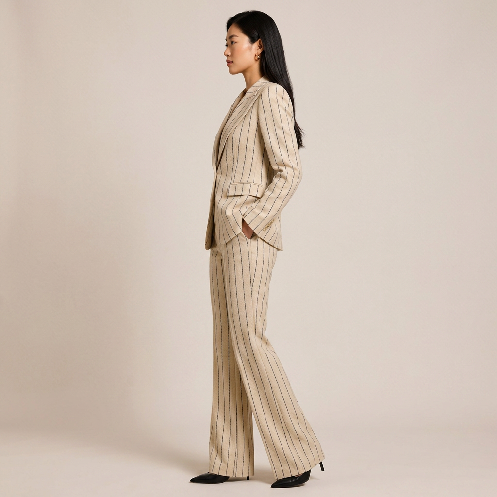Pinstripe Tailored Blazer and Wide Leg Pants Set for Meetings Ready and Executive Elegance Women-Vyana Collective