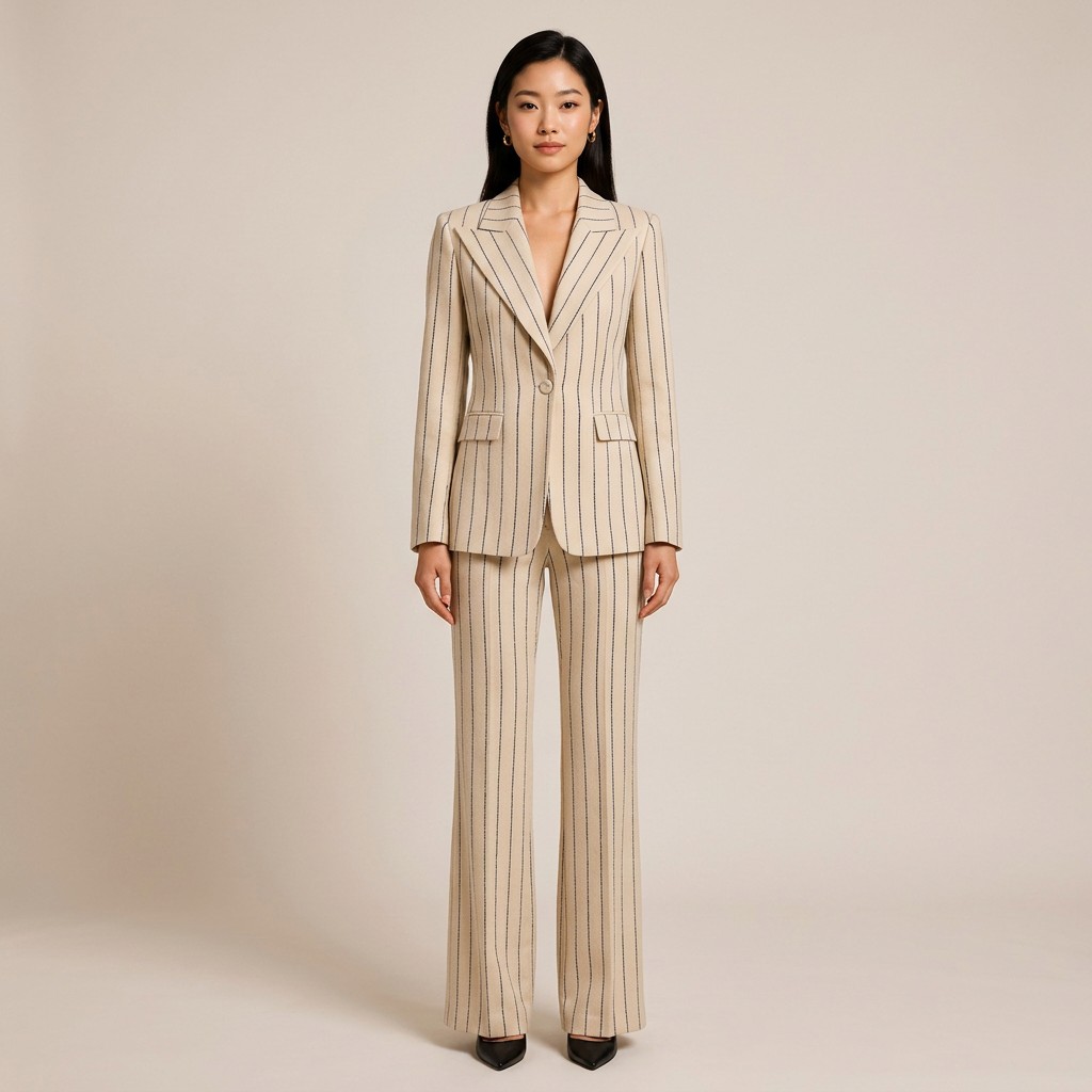 Pinstripe Tailored Blazer and Wide Leg Pants Set for Meetings Ready and Executive Elegance Women-Vyana Collective