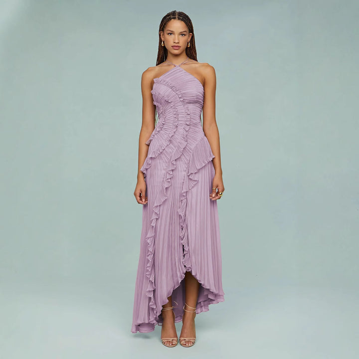 Pleated Ruffle Chiffon Maxi Dress for Weddings and Elegant Celebrations Women-Vyana Collective