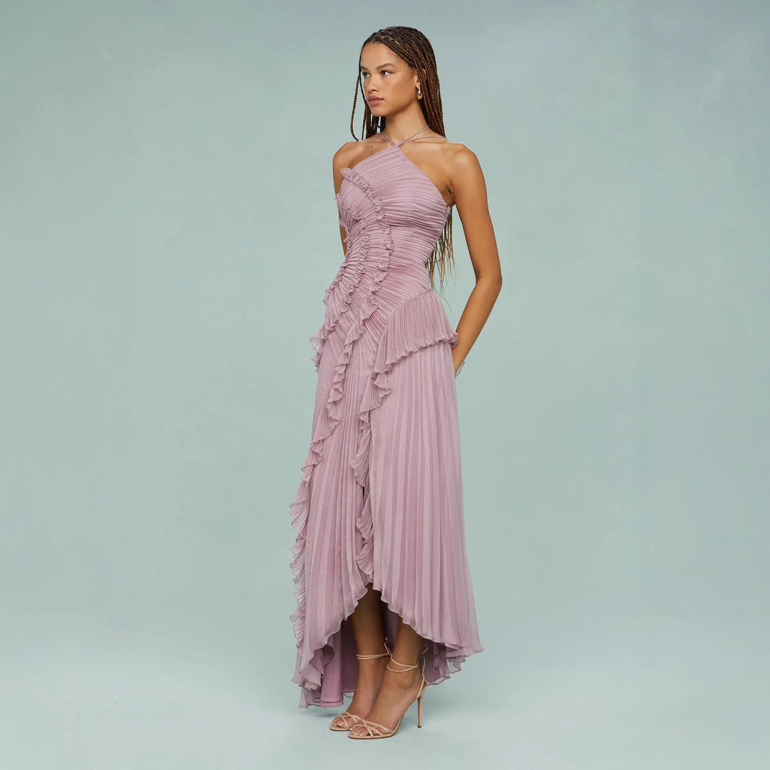 Pleated Ruffle Chiffon Maxi Dress for Weddings and Elegant Celebrations Women-Vyana Collective