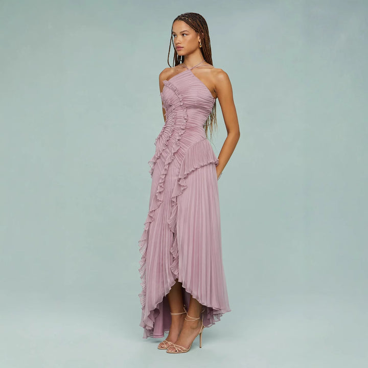 Pleated Ruffle Chiffon Maxi Dress for Weddings and Elegant Celebrations Women-Vyana Collective