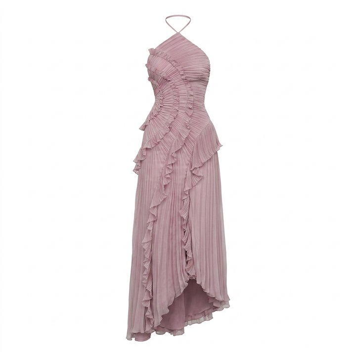 Pleated Ruffle Chiffon Maxi Dress for Weddings and Elegant Celebrations Women-Vyana Collective