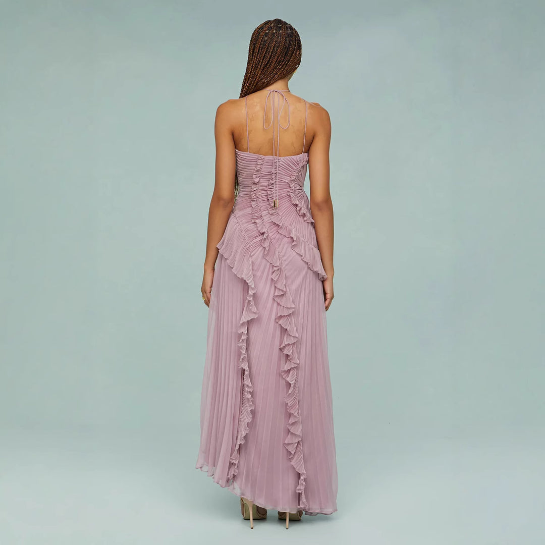 Pleated Ruffle Chiffon Maxi Dress for Weddings and Elegant Celebrations Women-Vyana Collective